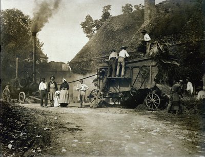 Threshing scene, late 19th century by French School